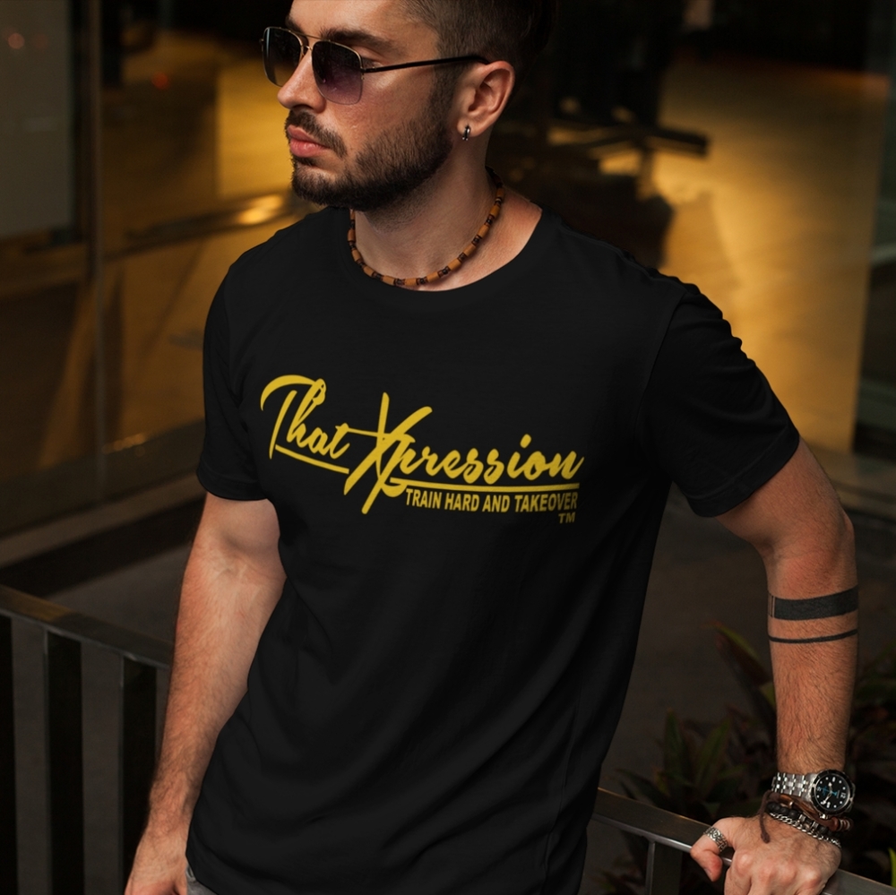 Unisex train hard gym fit theme tee